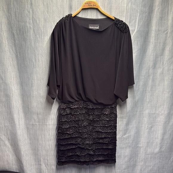 Frank Lyman Design Black Asymmetrical Sheath Dress with Dolman Sleeves - Picture 6 of 6